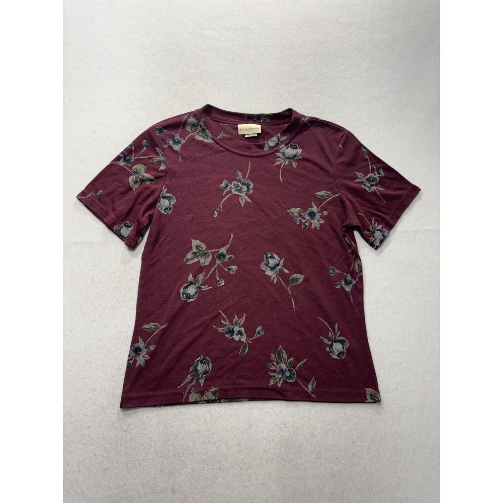 Jaclyn Smith Shirt Womens Large Red Floral Crew Neck Short Sleeve Tee Casual